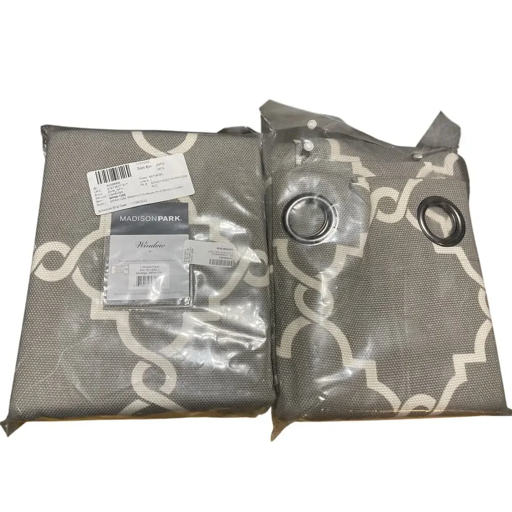 Madison Park Saratoga Print Grommet Window‎ Curtain Panels SET OF 2 Gray